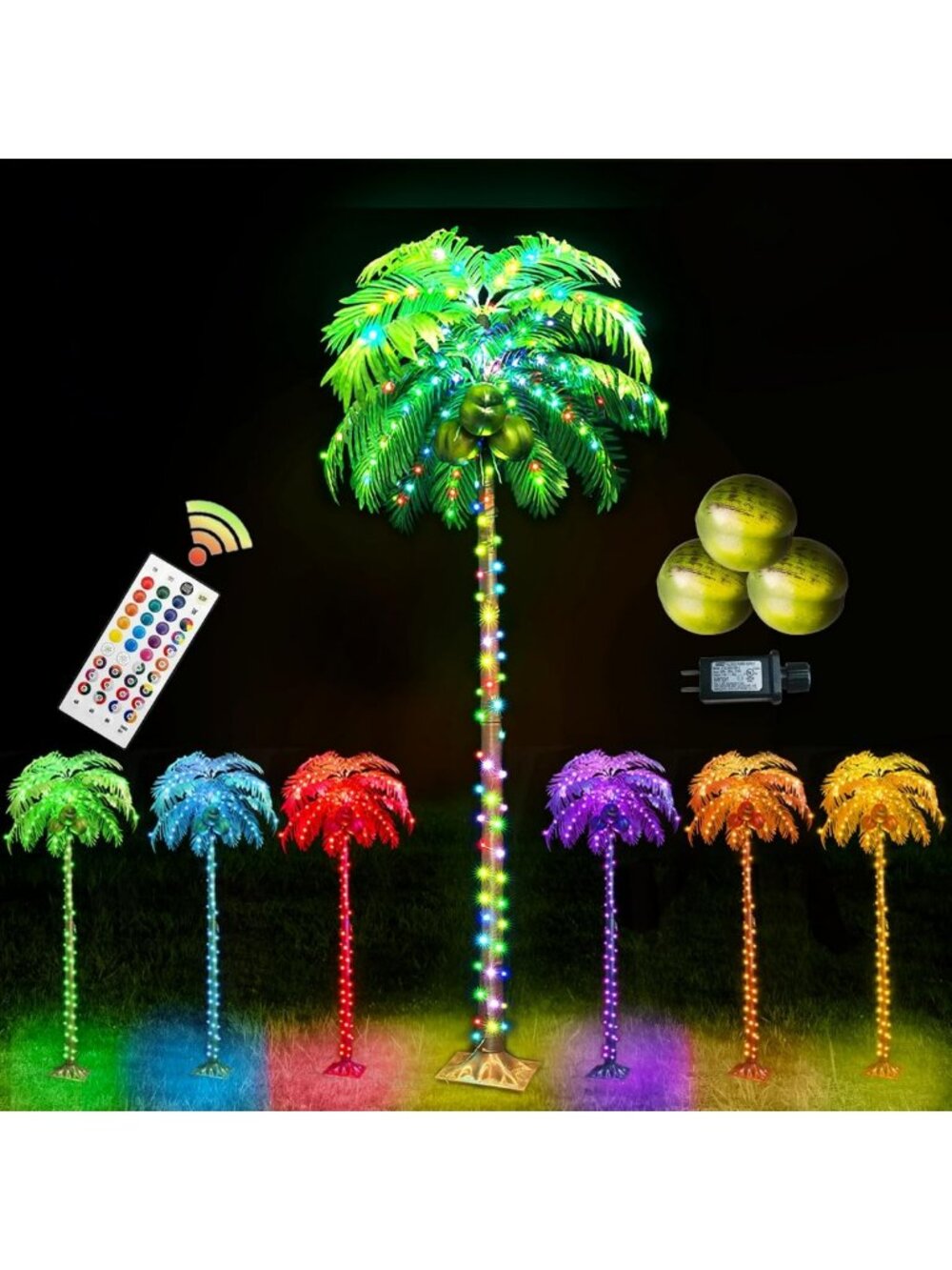 5FT Lighted Palm Trees for Outdoor Pool Decor with Remote & Coconuts